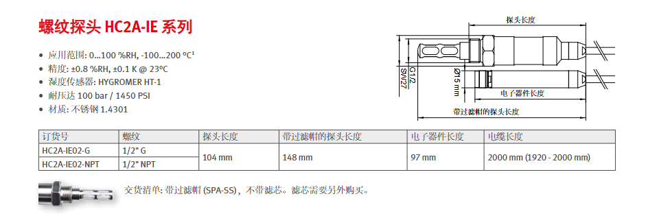 工業濕度探頭- Rotronic HC2A-IC/IM/IE參數